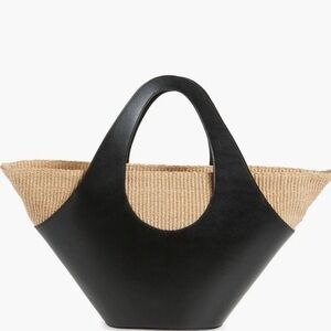 NEW Reformation Siena Leather and Raffia top handle tote